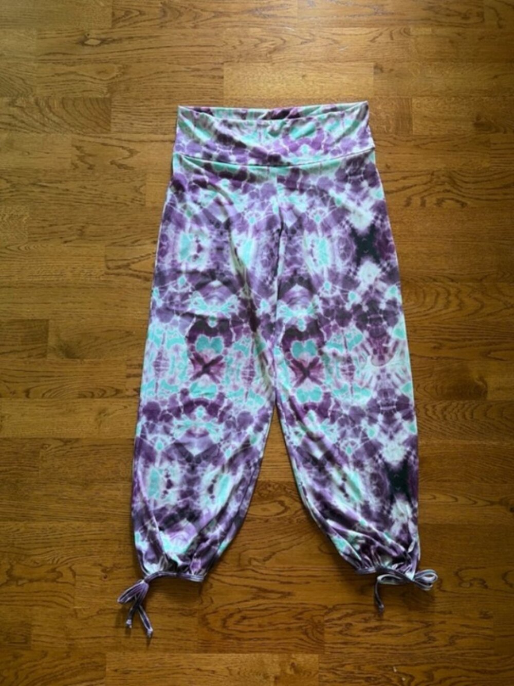 Onzie Youth Purple Teal Tie Dye Harem Pants Tie Stretch Yoga Girls 14-16 Pull On